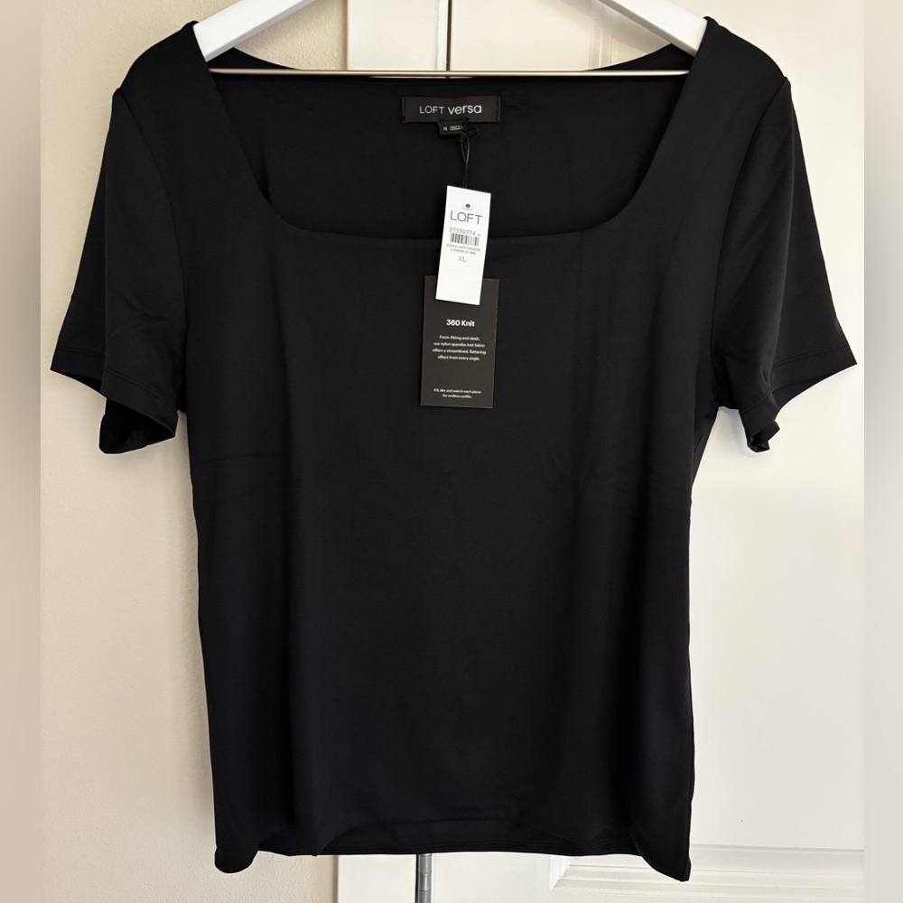 LOFT Versa 360 Knit Square Neck Tee, Black XL - Picture 2 of 10